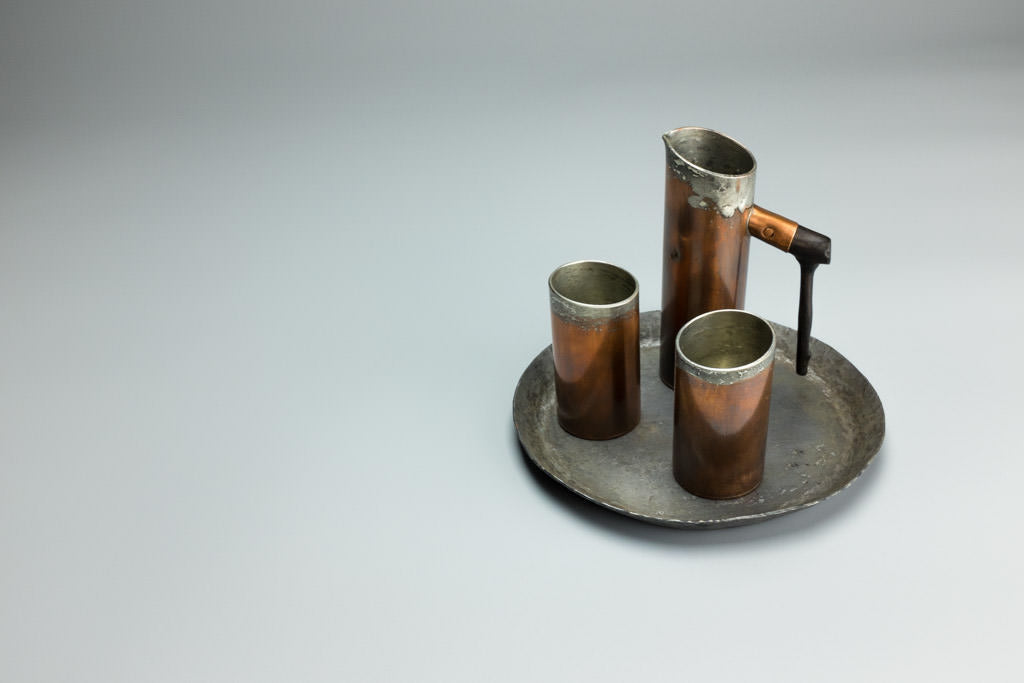 Copper Sake Set on Stanless Tray